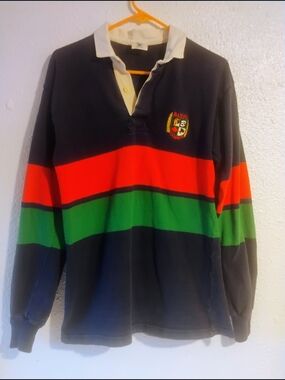 Vtg Banff Canada Rubgy Lg Sleeve Shirt Men's Mdm Lionheart Rugbywear Striped